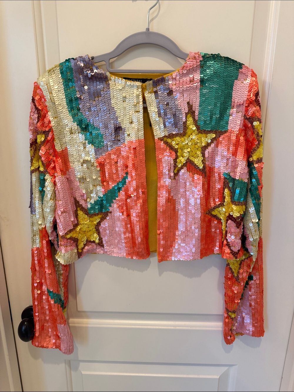 Nasty Gal Multicolor Sequin Star Cropped Blazer colorful Nashville festival - Picture 9 of 14